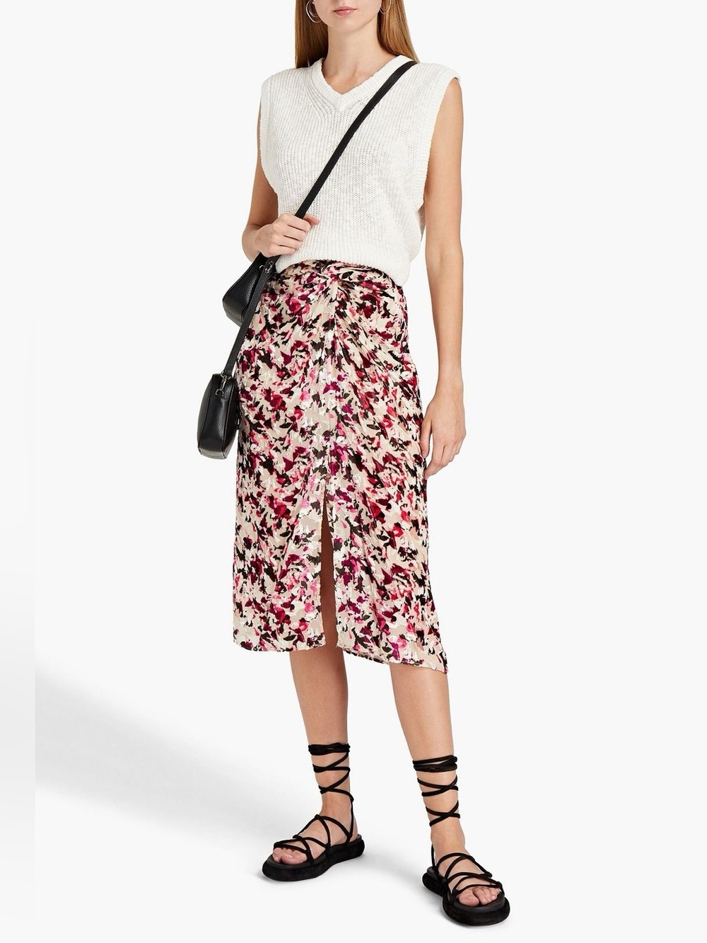 Rag & Bone Knotted Printed Devoré-Velvet Midi Skirt Size 0